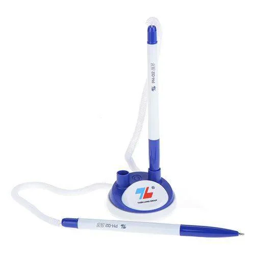 Bút cắm bàn đôi Thiên Long PH-02 màu xanh trắng có dây lò xo tiện dụng để trên bàn làm việc