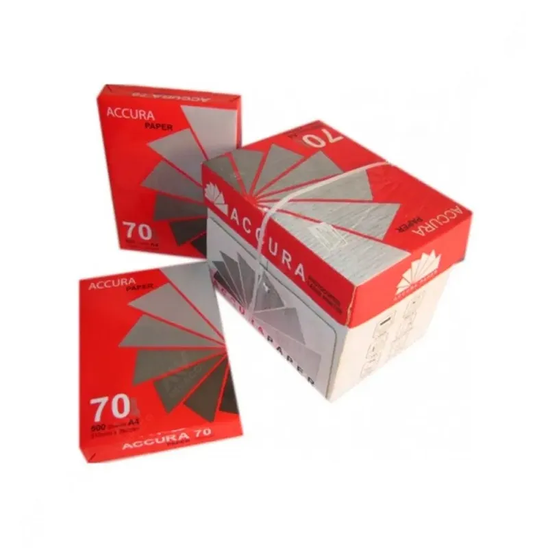 Các tập giấy a4 accura 70gsm với bao bì màu đỏ và trắng đặc trưng