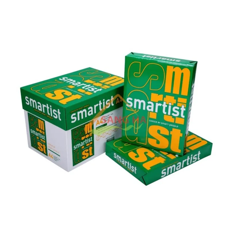 Các tập giấy A4 Smartist đóng gói cẩn thận với vỏ hộp màu xanh lá và chữ vàng nổi bật.
