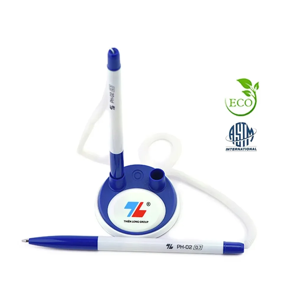 bút đế cắm thiên long PH-02 0.7mm màu xanh trắng thiết kế hiện đại, tiện dụng cho văn phòng.