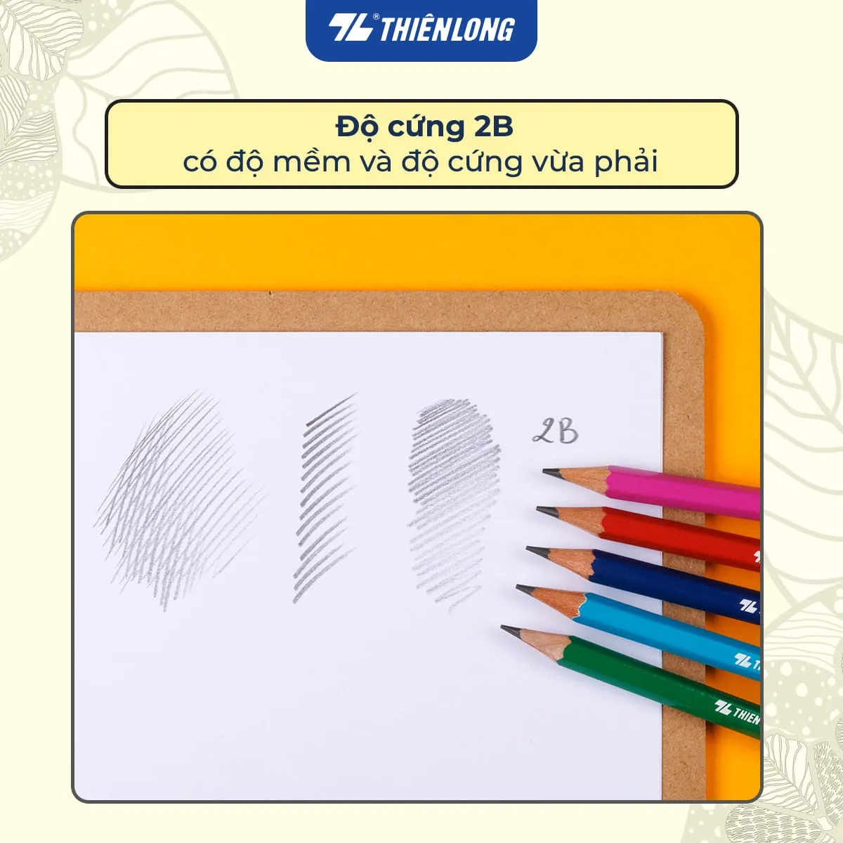 Các nét vẽ minh họa độ đậm 2B của bút chì gỗ thiên long với nhiều màu sắc bắt mắt trên giấy