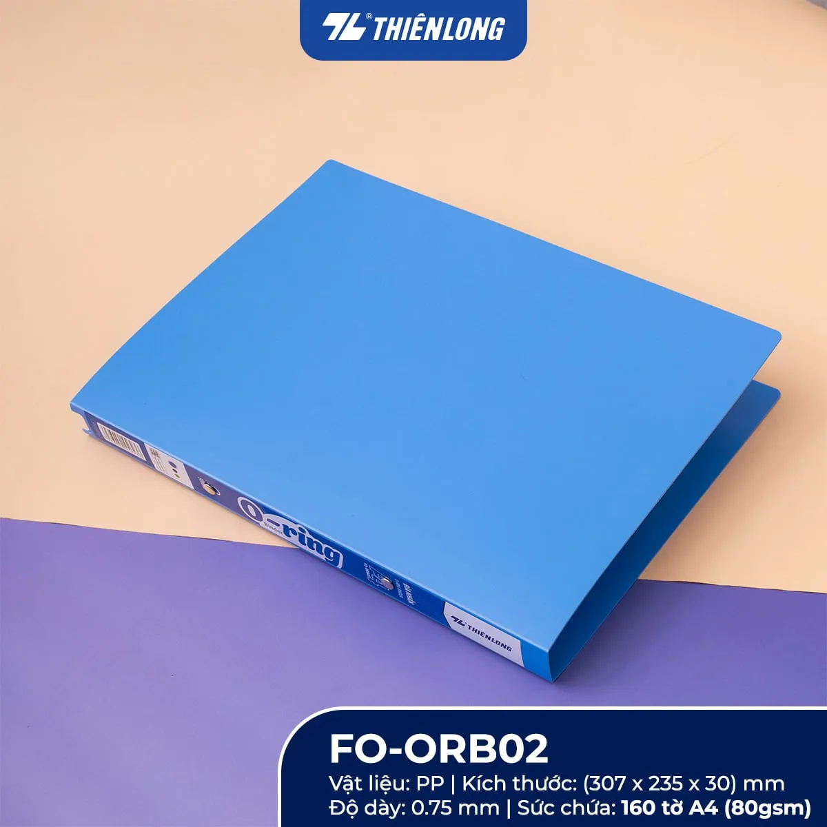Bìa nhẫn Thiên Long FO-ORB02 màu xanh dương thiết kế gáy O-ring tiện lợi cho lưu trữ tài liệu A4