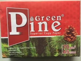 Hộp giấy a5 green pine 70gsm với bao bì màu đỏ nổi bật có hình ảnh quả thông