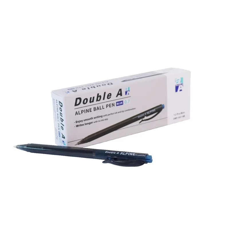 Hộp và một cây bút bi Double A Alpine mực xanh 0.7mm thiết kế thân đen sang trọng