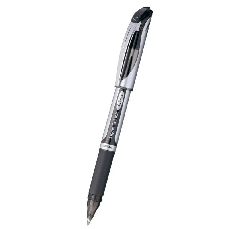 Bút ký mực gel Pentel BL57 nét 0.7mm có thiết kế thân bạc sang trọng và đệm cao su đen cầm êm tay