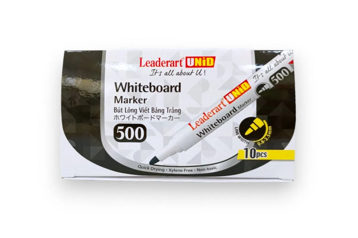 Hộp 10 cây bút dạ bảng Leaderart model 500 với nét viết 0.8-2.5mm an toàn và nhanh khô