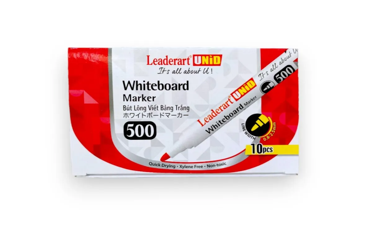 Hộp 10 chiếc bút dạ bảng leaderart UNiD 500 với nét viết 0.8-2.5mm an toàn và mau khô