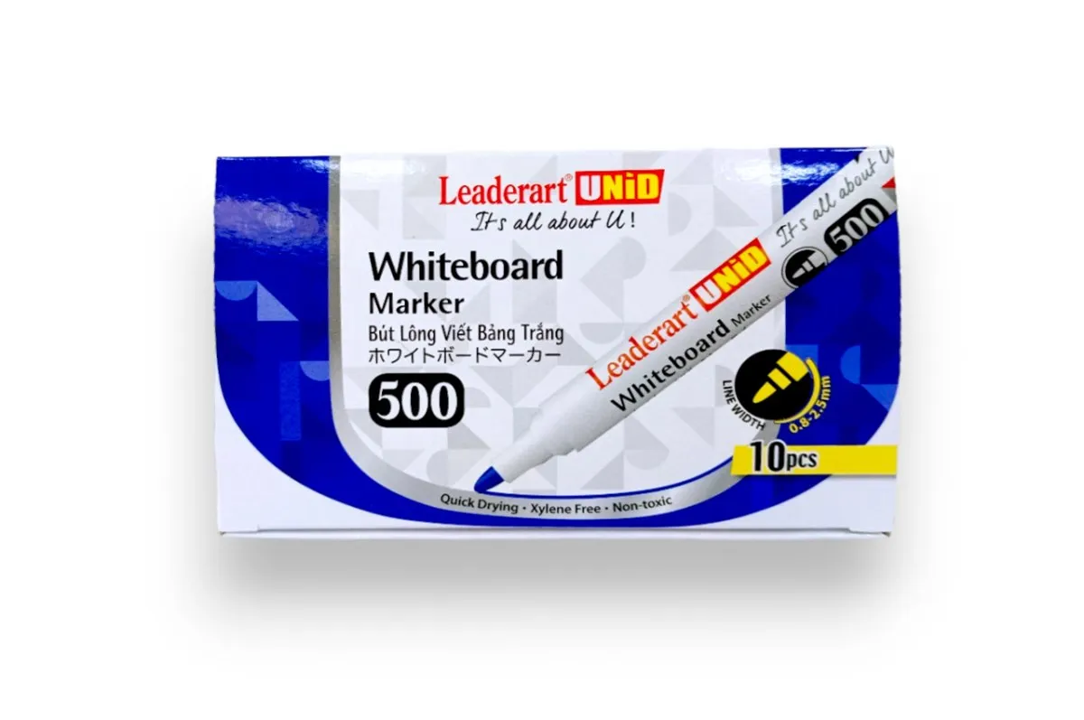 Hộp 10 cây bút dạ bảng Leaderart 500 với ngòi viết 0.8-2.5mm an toàn và nhanh khô