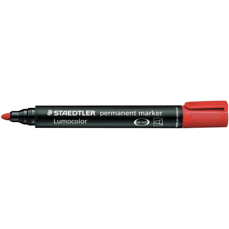 Bút dạ dầu Staedtler Lumocolor màu đỏ với thiết kế thon gọn, tiện lợi và mực bền màu