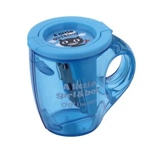 Gọt chì Deli 0551 hình cốc màu xanh dương trong suốt với họa tiết hoạt hình dễ thương