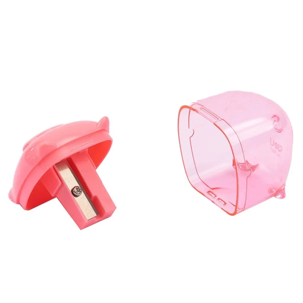Gọt chì Deli hình con heo màu hồng được tháo rời thành hai phần trên nền trắng