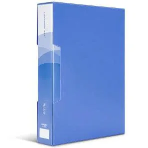 File lá Deli màu xanh dương đứng thẳng, thiết kế bìa nhựa cứng chắc chắn giúp lưu trữ tài liệu gọn gàng