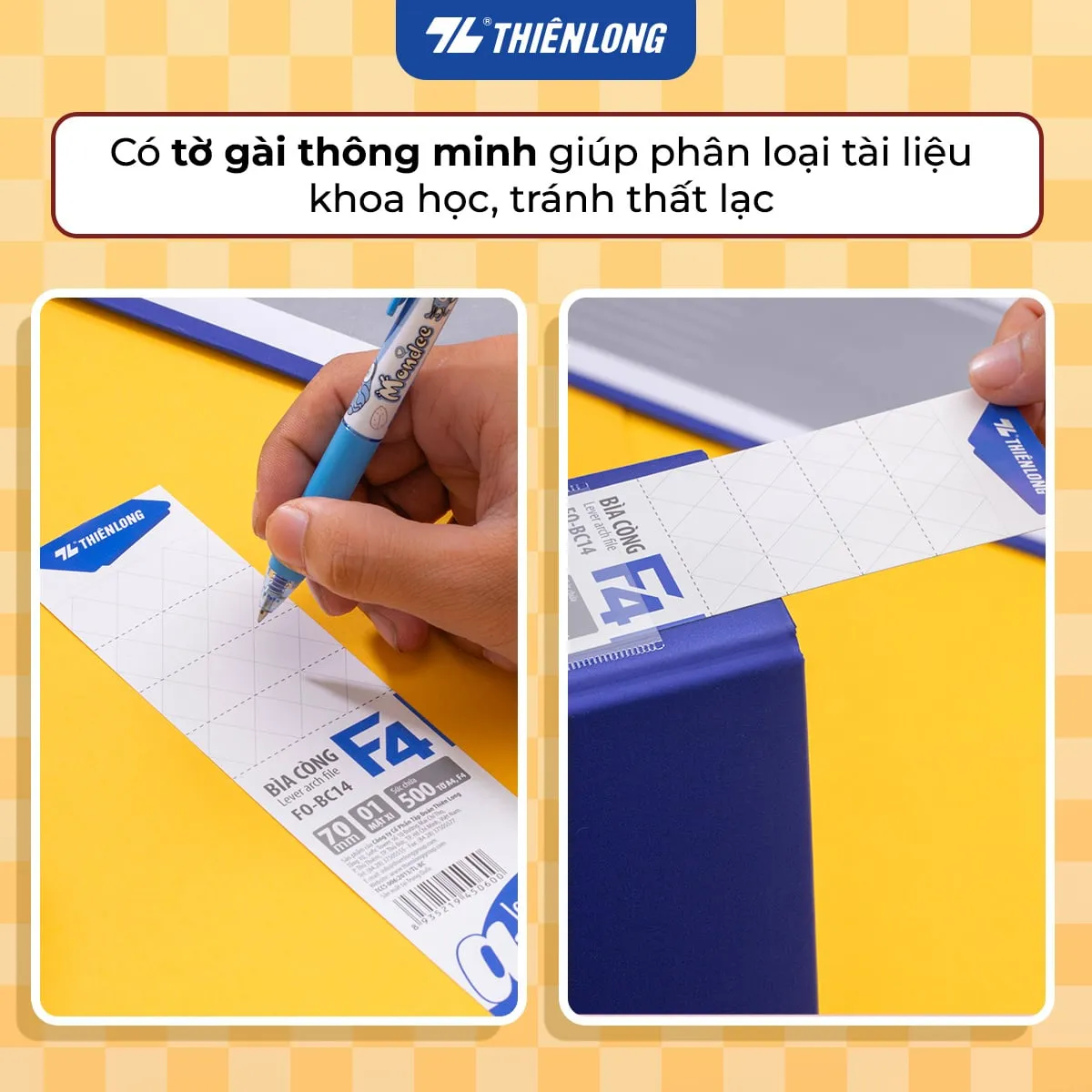 Tờ gài thông minh giúp phân loại tài liệu khoa học trên file còng bật Flexoffice, giúp quản lý giấy tờ dễ dàng.