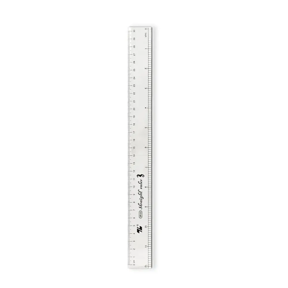 thước thẳng thiên long sr-03 bằng nhựa trong suốt có in vạch chia độ rõ nét theo đơn vị cm và inch.
