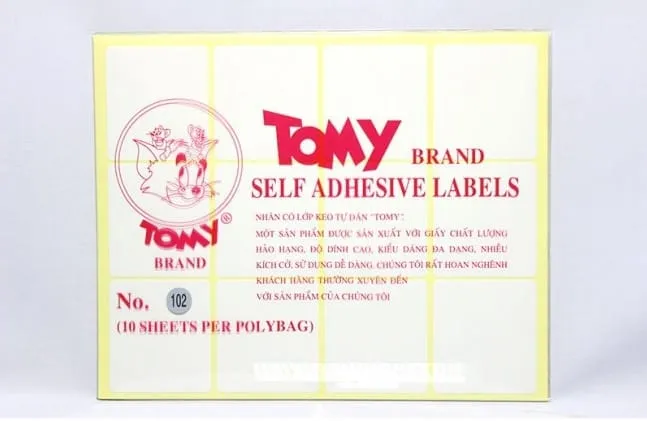 giấy đề can tomy mã 102 dạng tờ dùng để in nhãn dán, thương hiệu nổi tiếng với độ dính cao và chất lượng ổn định.