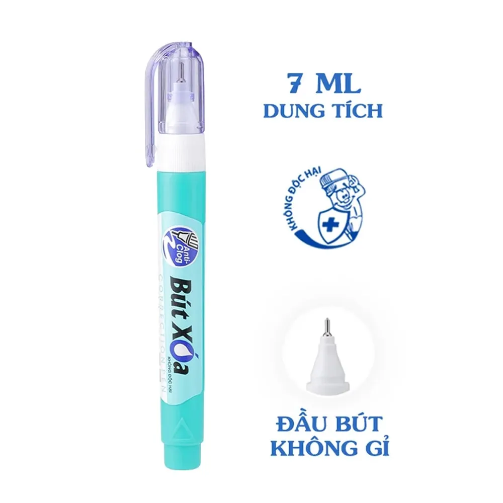 bút xóa thiên long CP-05 màu xanh ngọc dung tích 7ml với đầu bút chống tắc nghẽn và thiết kế không độc hại.