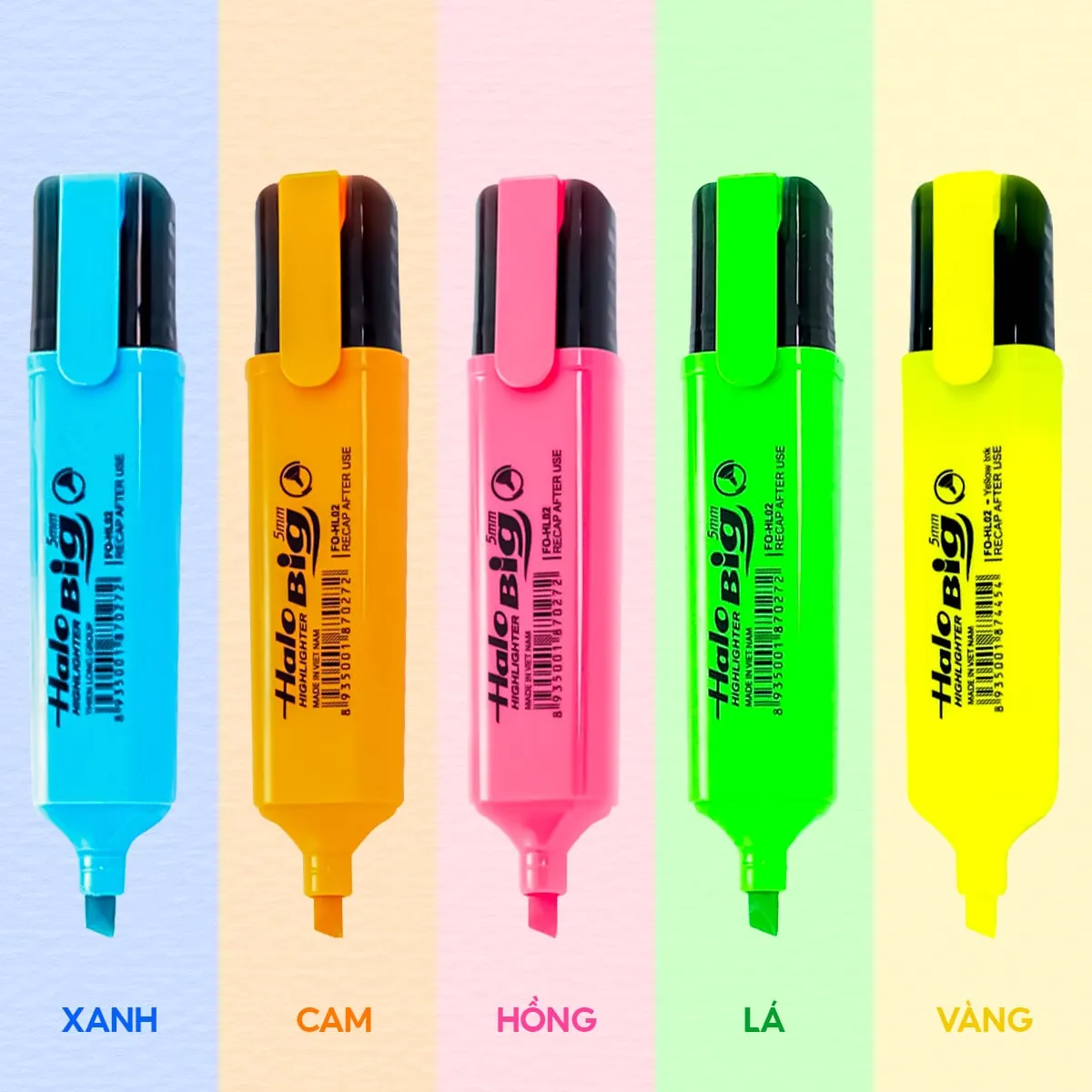 Bút dạ quang flexoffice mã FO-HL02 ngòi vát xéo với bộ 5 màu sắc tươi sáng nổi bật giúp đánh dấu tài liệu dễ dàng.