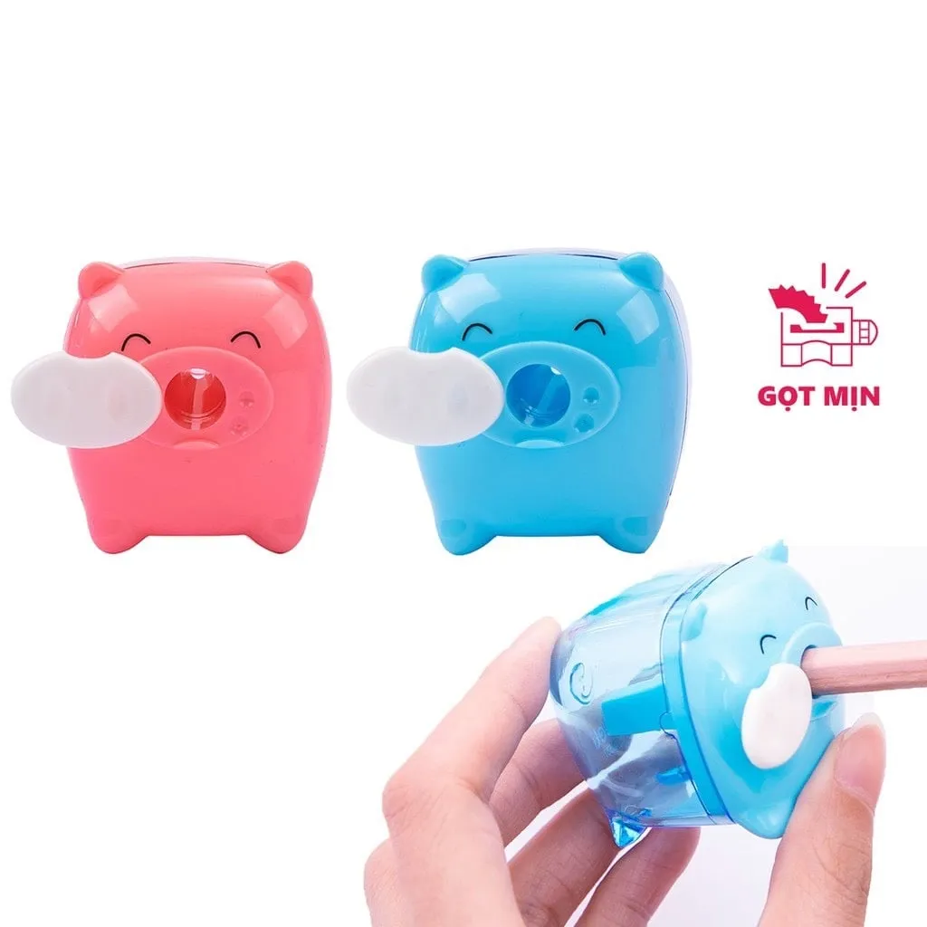 Gọt chì deli hình con heo màu hồng và xanh dương dễ thương, giúp gọt bút chì nhanh chóng và mịn đẹp.