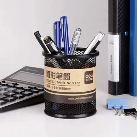 Ảnh Khay cắm bút sắt tròn Deli - 9172 đen (cốc)_2