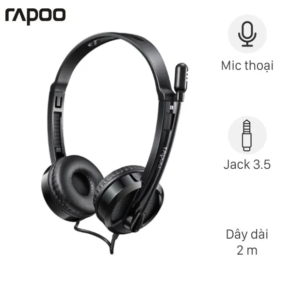 Ảnh Tai nghe có dây H100 Rapoo màu đen cho doanh nghiệp